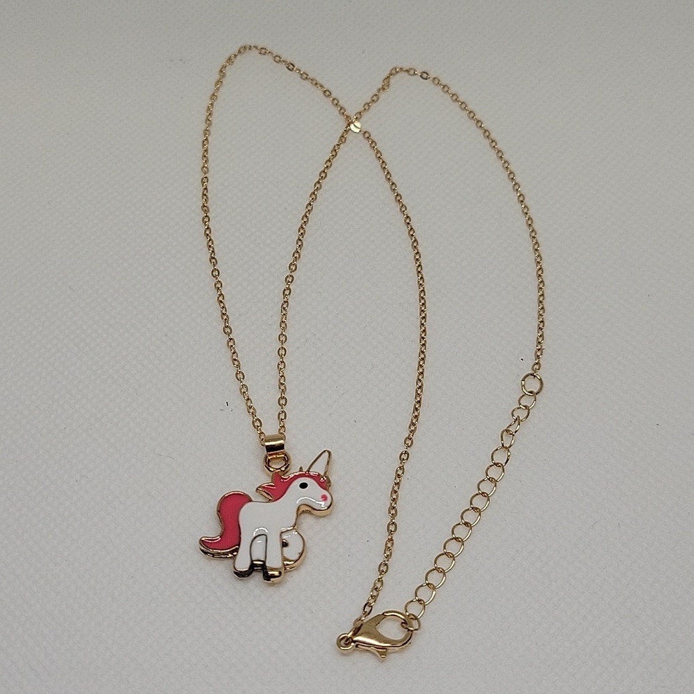 Unicorn Enamel Gold Tone 18" + 2" Extension